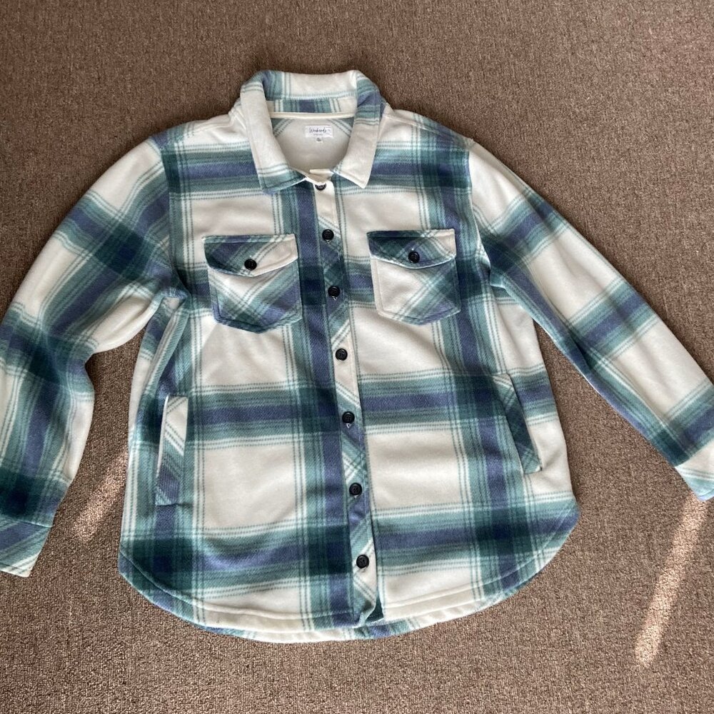 Cream, Blue, and Green Shirt Jacket Size XL